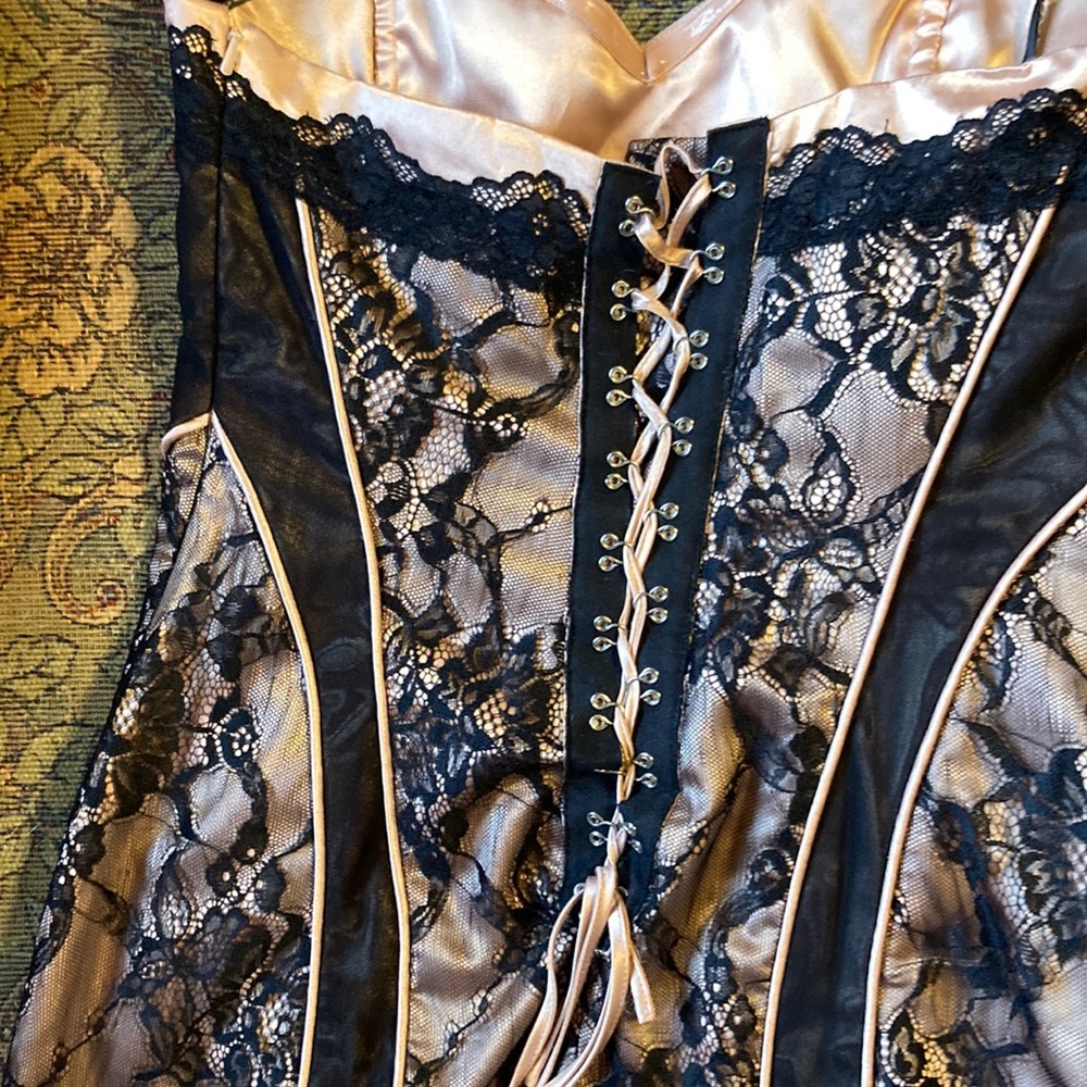 Strapless lace and satin corset dress